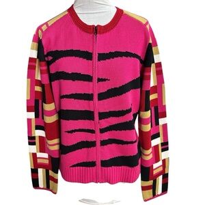 Michael Simon Women’s Zip Up Multicolor Cardigan Sweater. Size Large